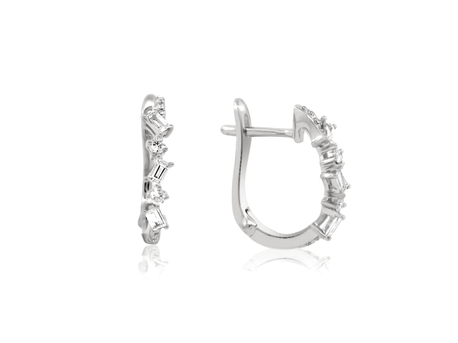 Mixed Diamond White Gold Hoop Earrings