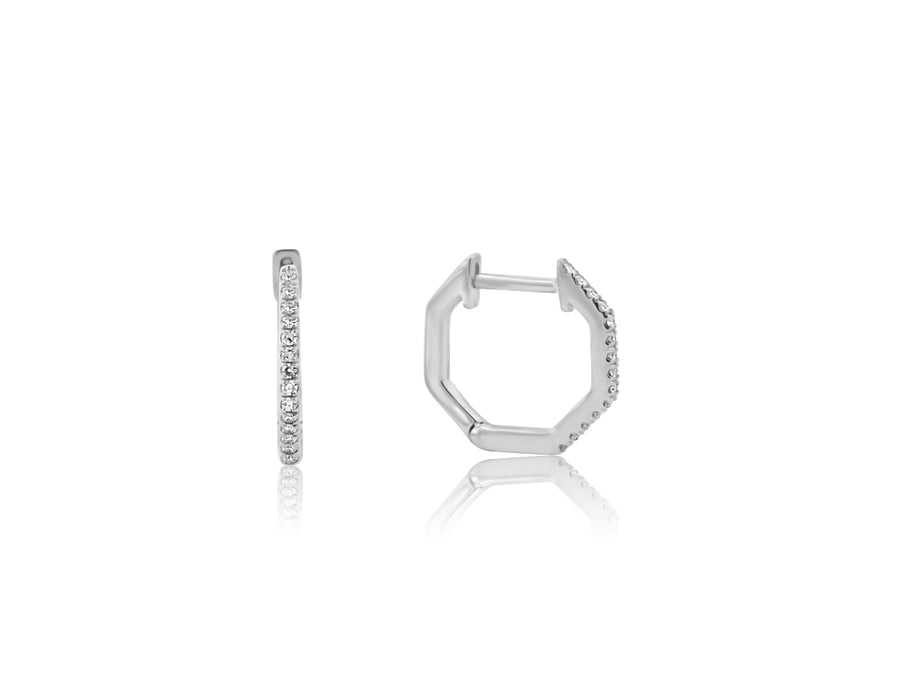 Small Pave Diamond Octagon Hoop Earrings