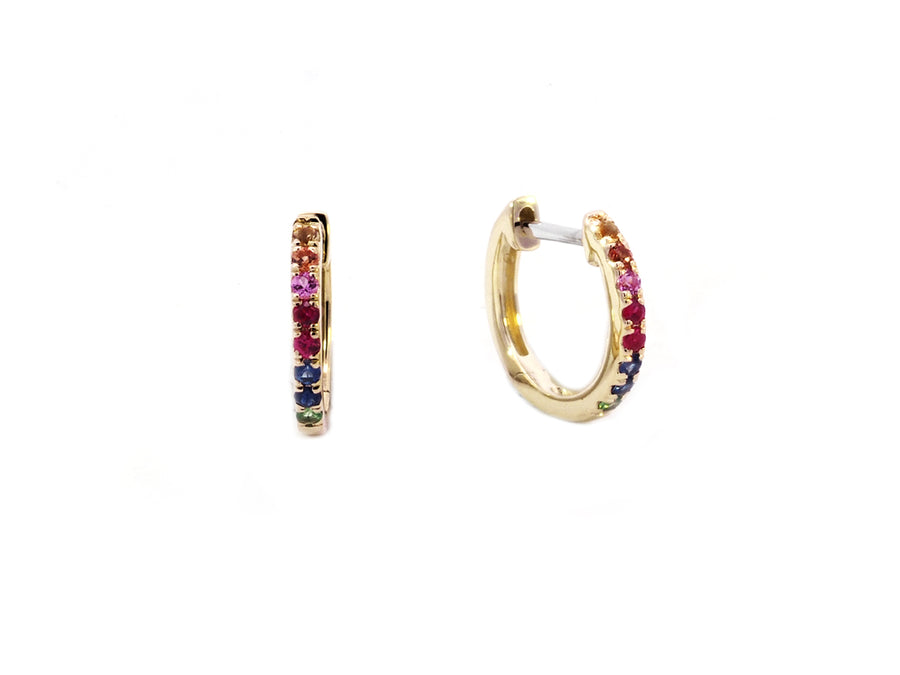 Rainbow Gemstone Huggie Hoop Earrings