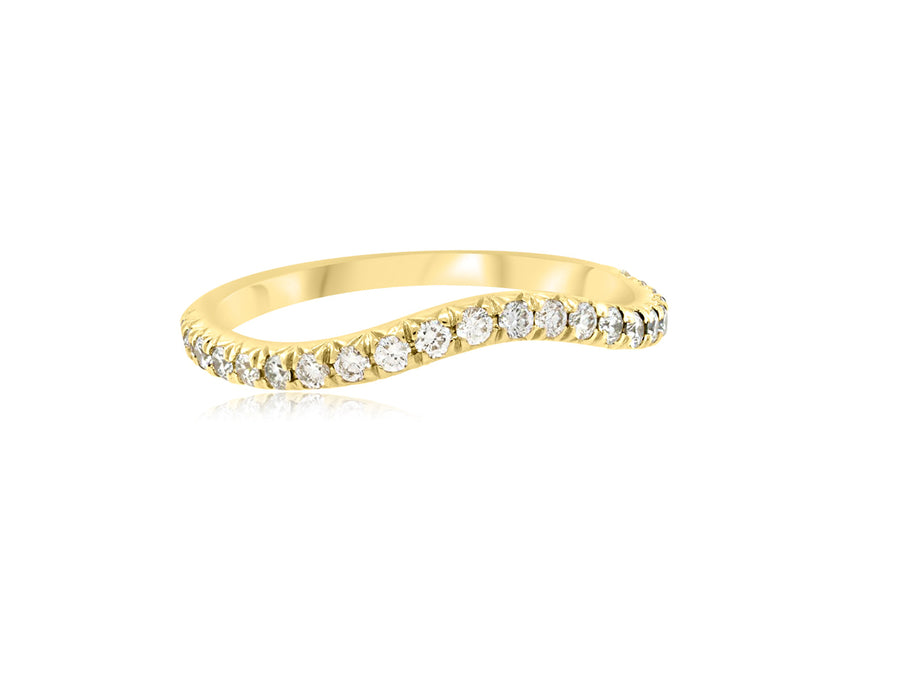 Curved Pave Diamond Yellow Gold Band