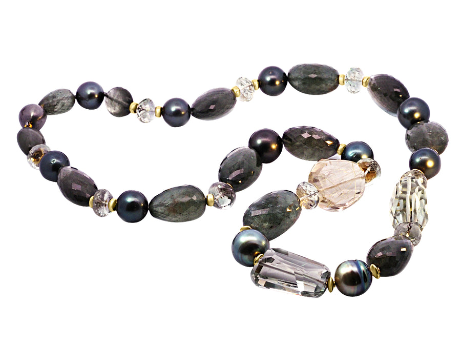 Mixed Gemstone and Tahitian Pearl Necklace