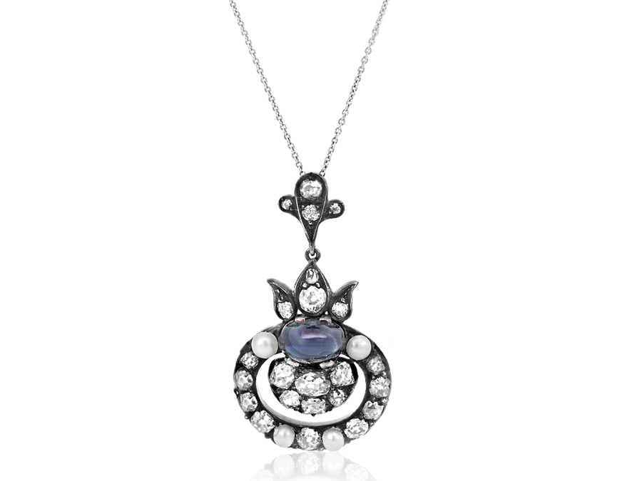 Antique Sapphire, Pearl & Diamond Pendant