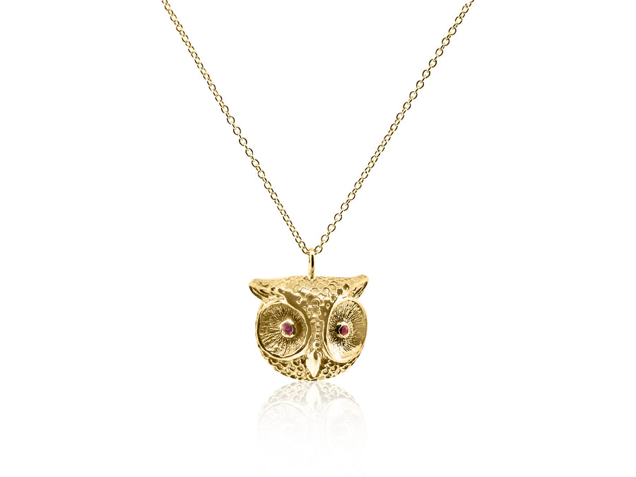 Detailed Yellow Gold Owl With Ruby Eyes