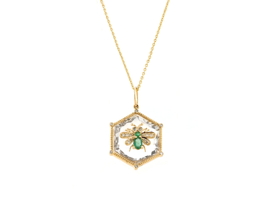 Emerald and Diamond Bee Yellow Gold Pendant