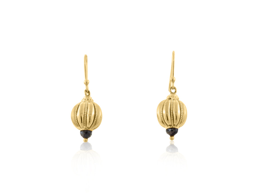 Gold Bead & Black Diamond Drop Earrings