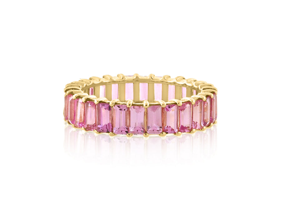 Pink Sapphire Baguette Yellow Gold Ring