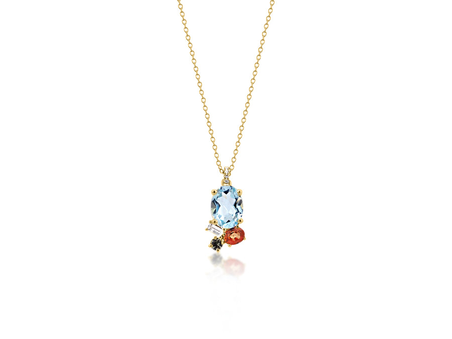 Blue Topaz Multi Gemstone Cluster Necklace