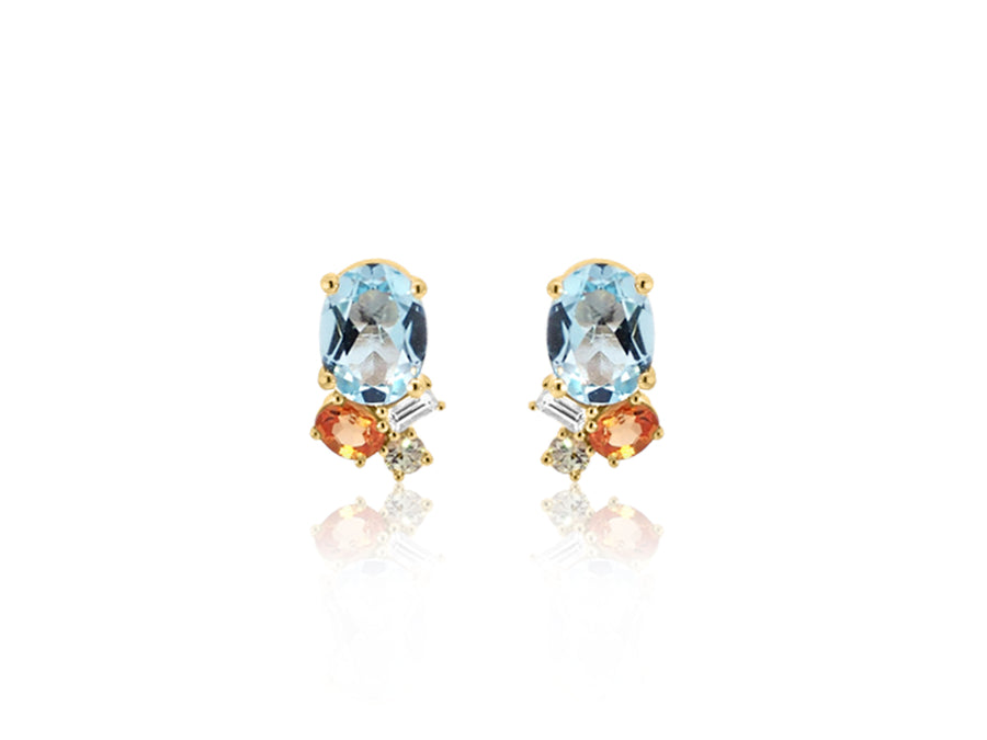 Blue Topaz Multi Gemstone Cluster Earrings