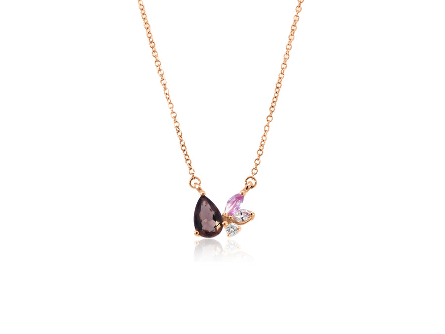 Rose Gold Gemstone Cluster Necklace - Main Image