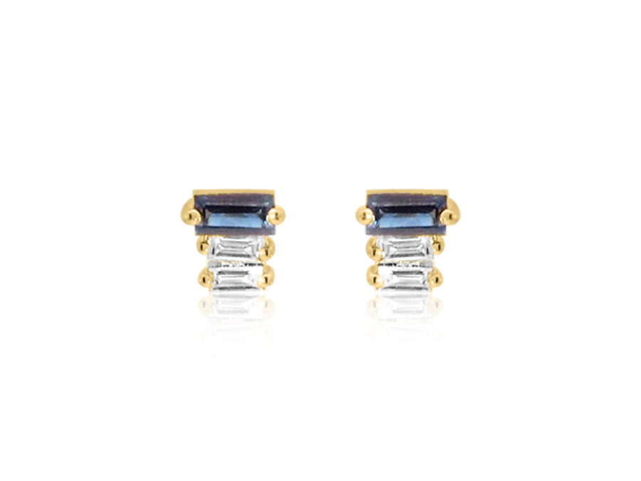 Sapphire and Baguette Diamond Stud Earrings