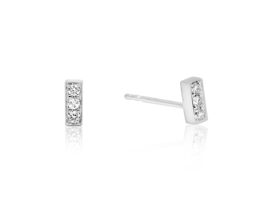 White Gold Pave Bar Stud Earrings