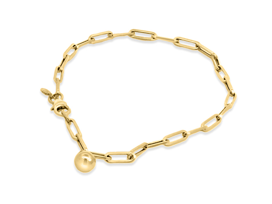 Gold Paperclip Ball Charm Bracelet