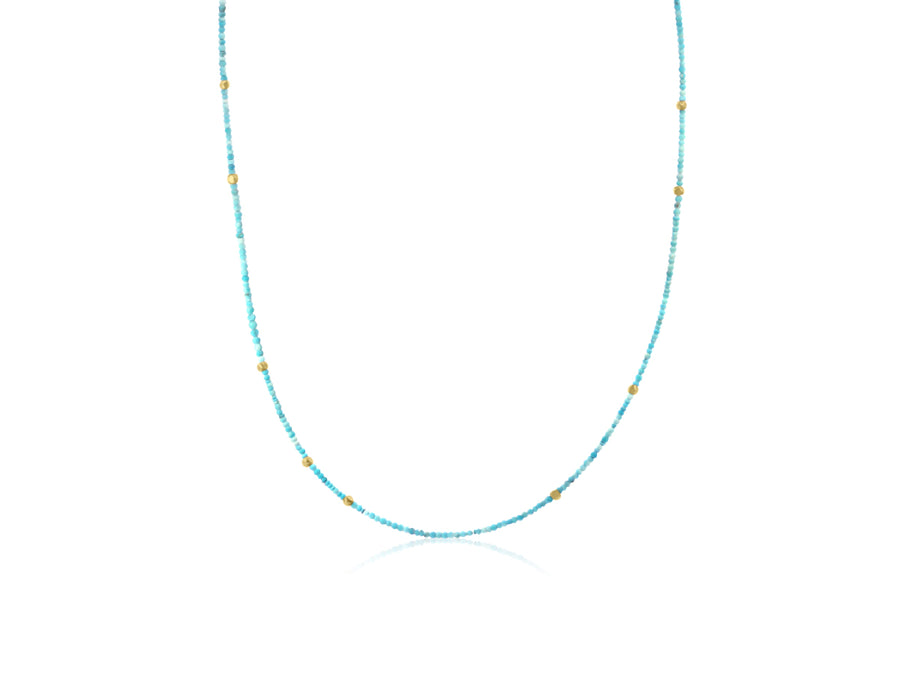 Mini Seed Turquoise & Yellow Gold Beaded Necklac