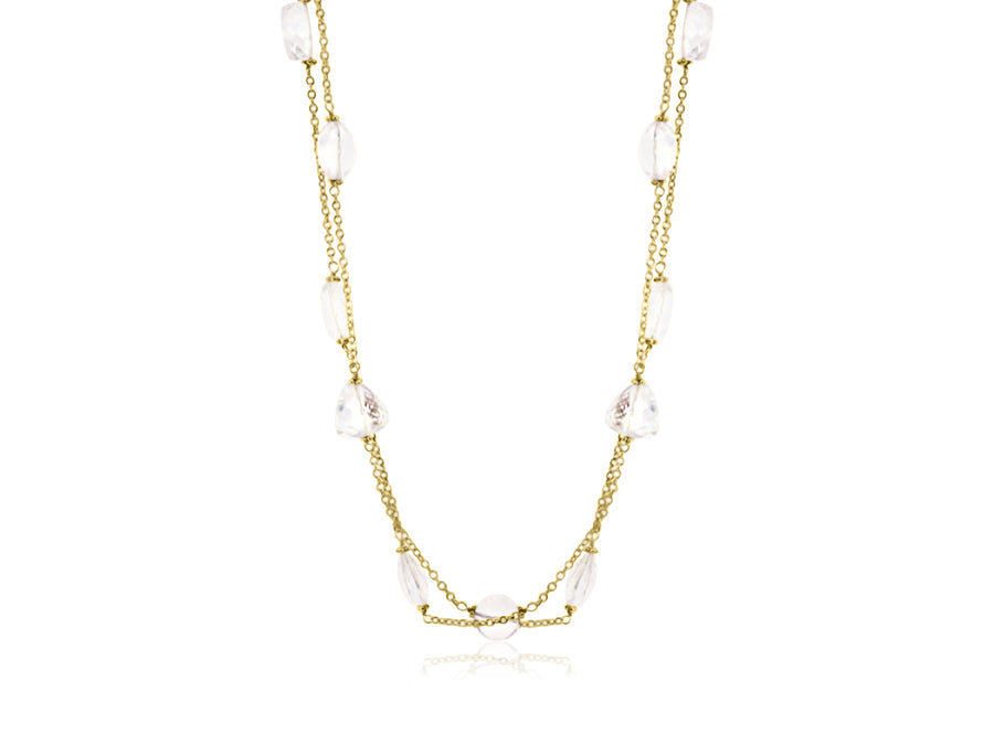 White Topaz Gold Chain Station Necklace
