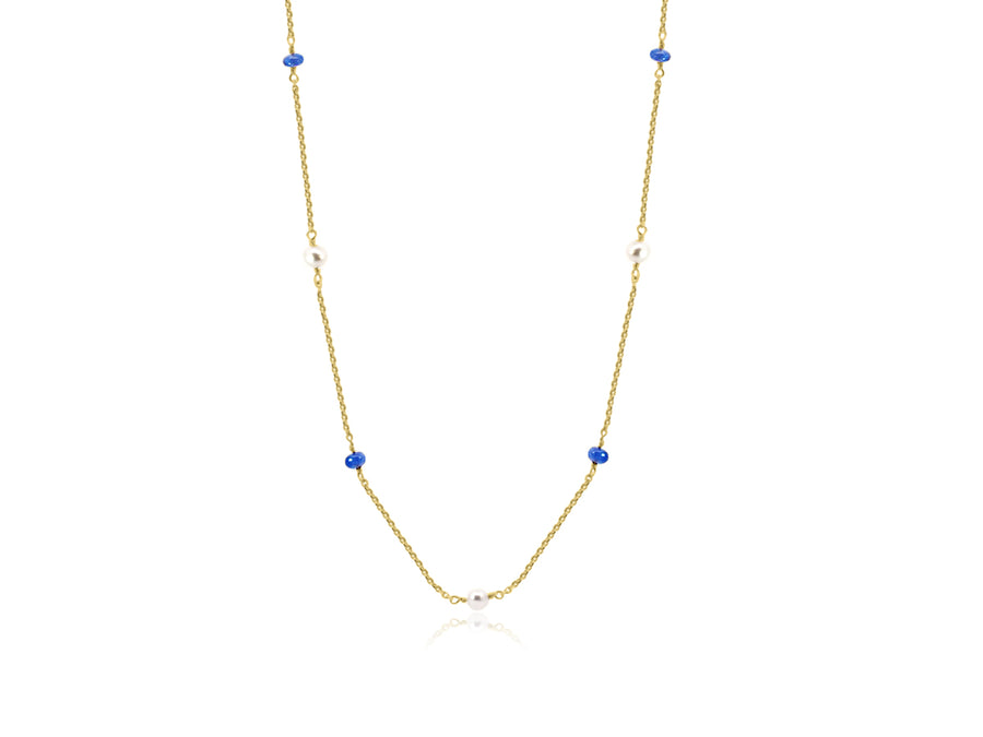 Sapphire and Pearl Gold Station Necklace