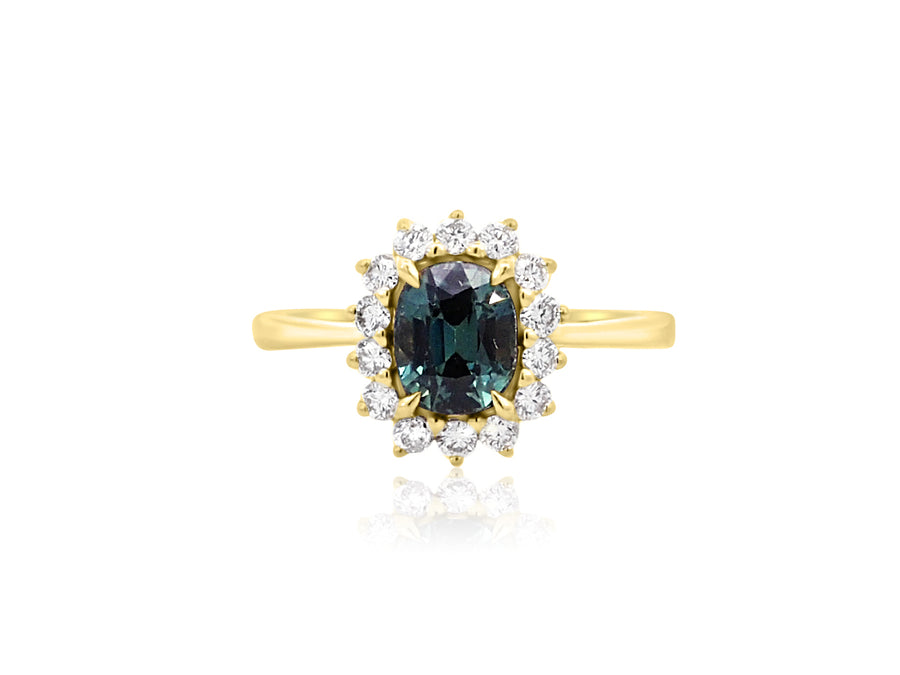 1.60cts Teal Sapphire Yellow Gold Ring