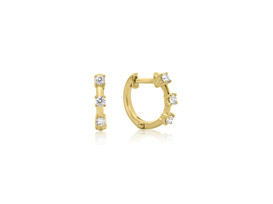 Gold Triple Diamond Huggie Earrings