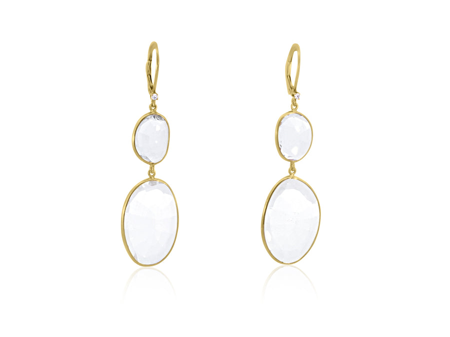 Double Bezel White Quartz Drop Earrings