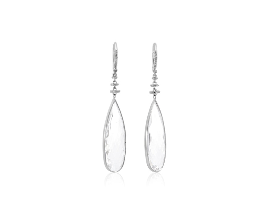 Long White Quartz and Diamond Drop Earrings