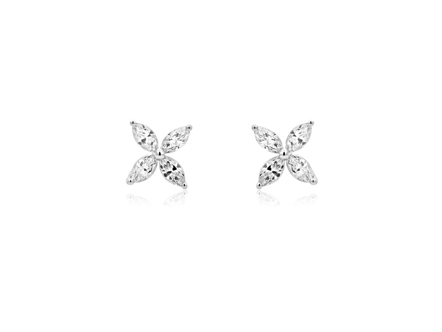 Large White Gold Diamond Petal Earrings