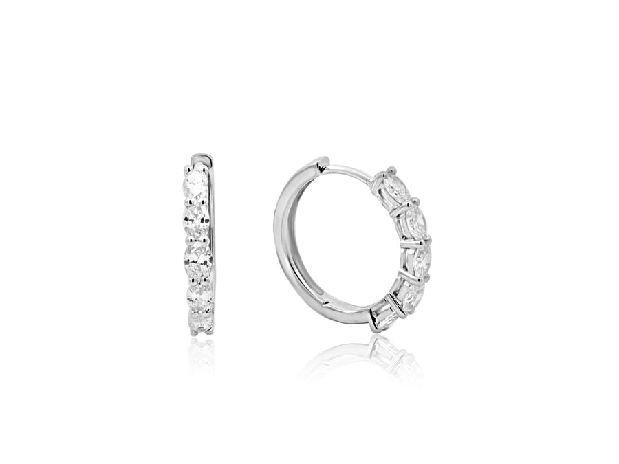 White Gold Oval Diamond Hoop Earrings