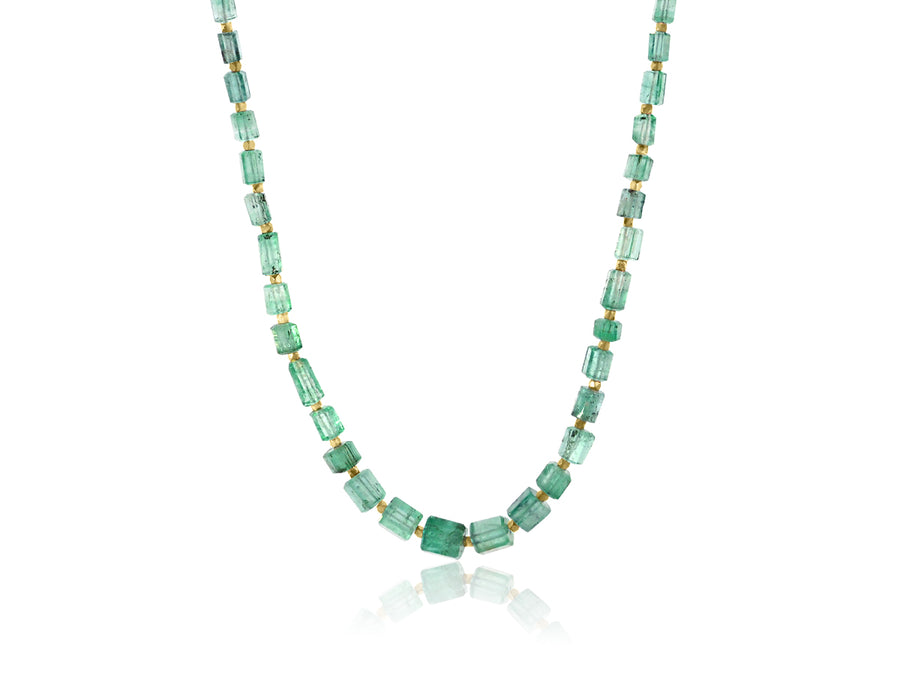 Emerald & Yellow Gold Bead Necklace