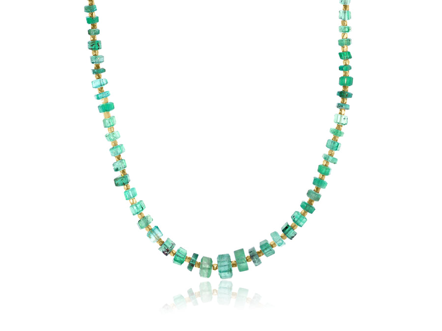 Emerald & Yellow Gold Bead Necklace