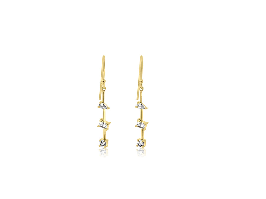 Mixed Diamond Three Drop Earrings