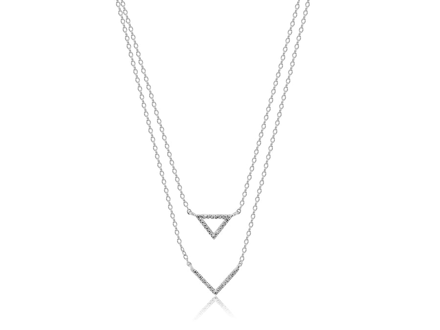 Double Diamond Triangle White Gold Necklace