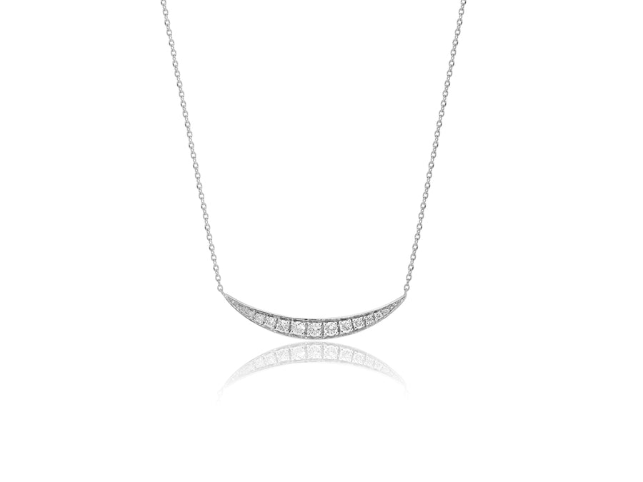 Diamond Crescent Moon White Gold Pendant