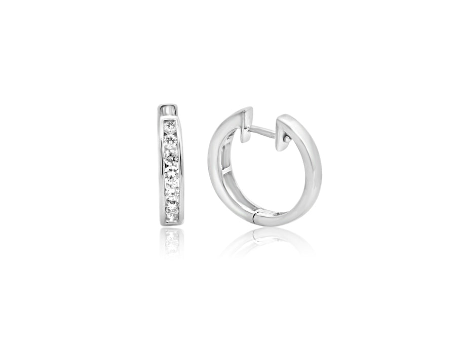 Channel Set Diamond White Gold Hoops