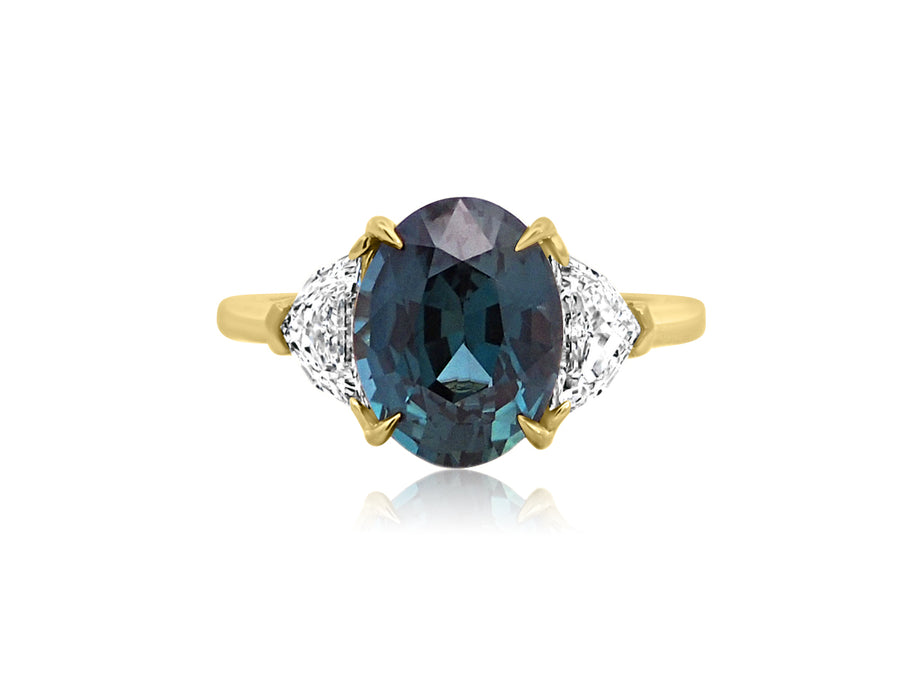 4.26ct Oval Teal Sapphire Trinity Ring