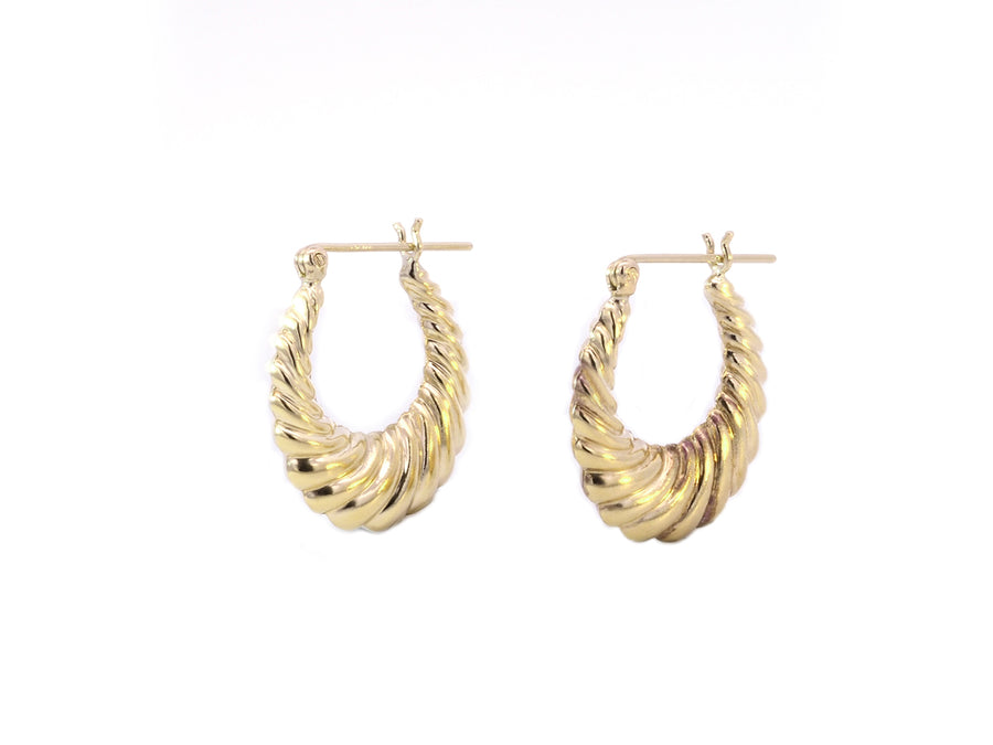 Scalloped Yellow Gold Hoop Earrings