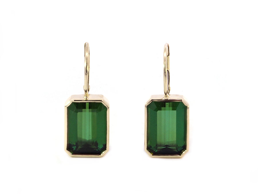 Green Tourmaline Yellow Gold Earrings