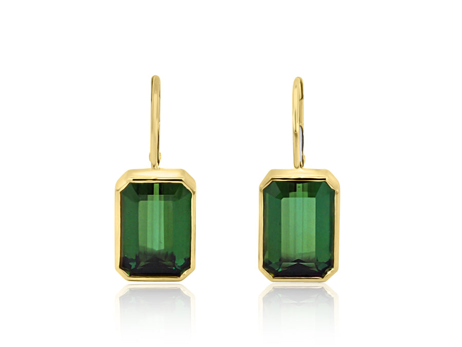 Green Tourmaline Yellow Gold Earrings