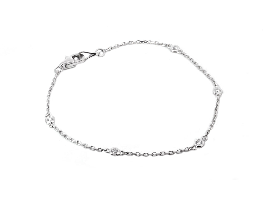 Small White Gold Bezel Diamond Chain Bracelet