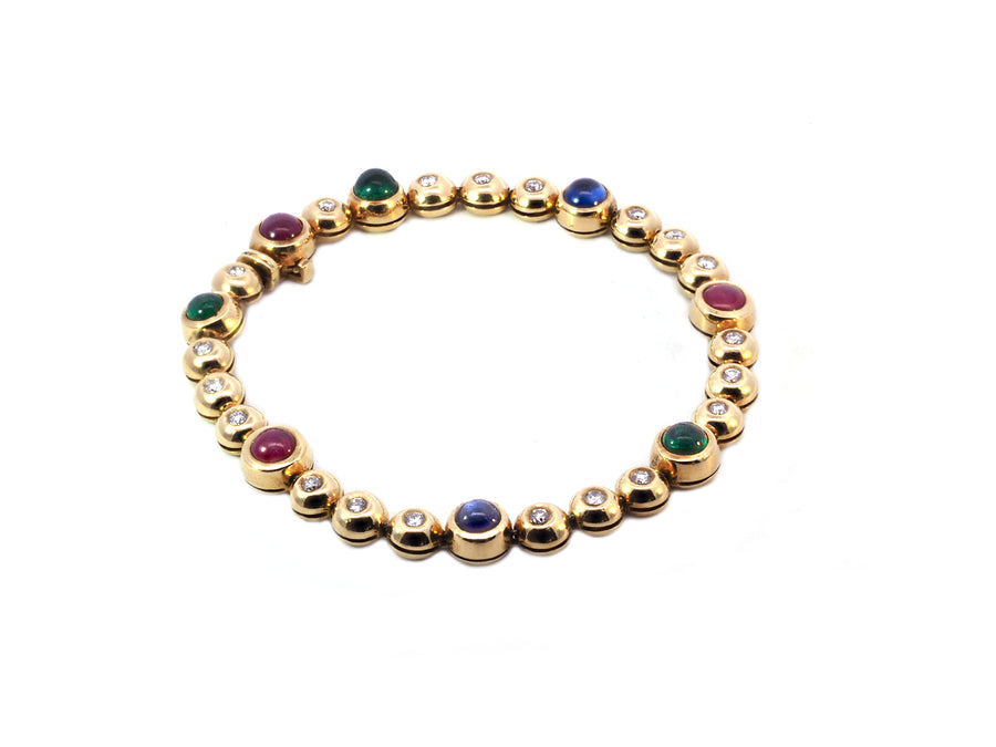 Vintage Multi Gemstone Diamond Bezel Bracelet