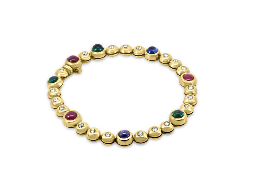 Vintage Multi Gemstone Diamond Bezel Bracelet