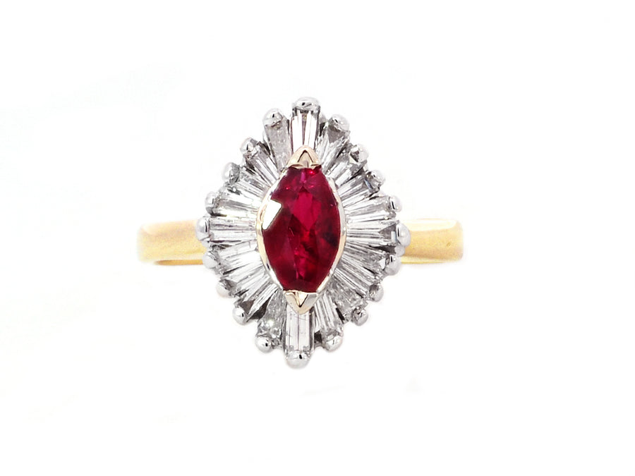 Vintage Ruby and Baguette Diamond Yellow Gold Ring