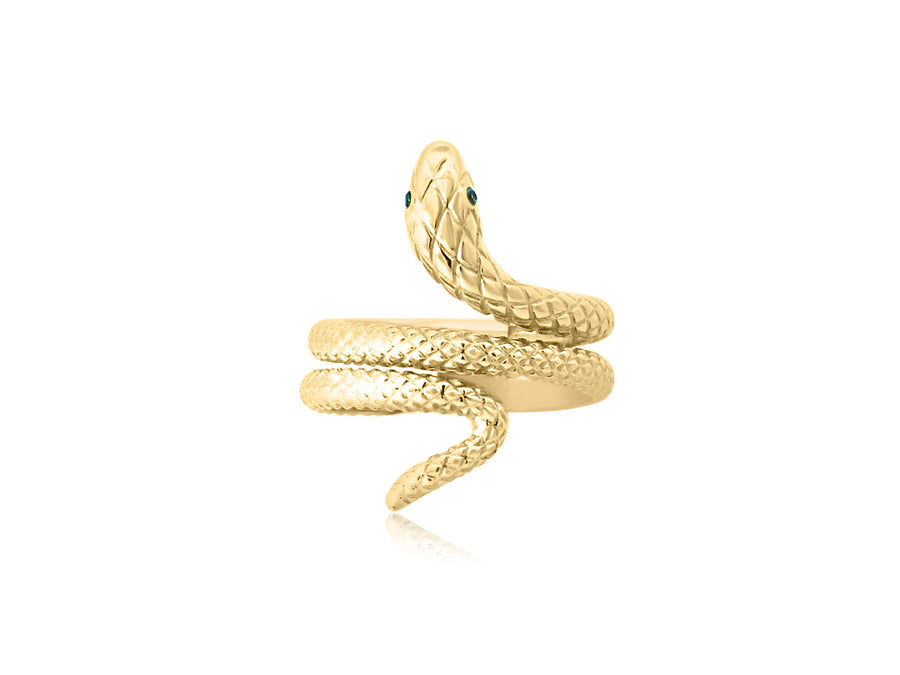 Gold Snake Ring With Emerald Eyes