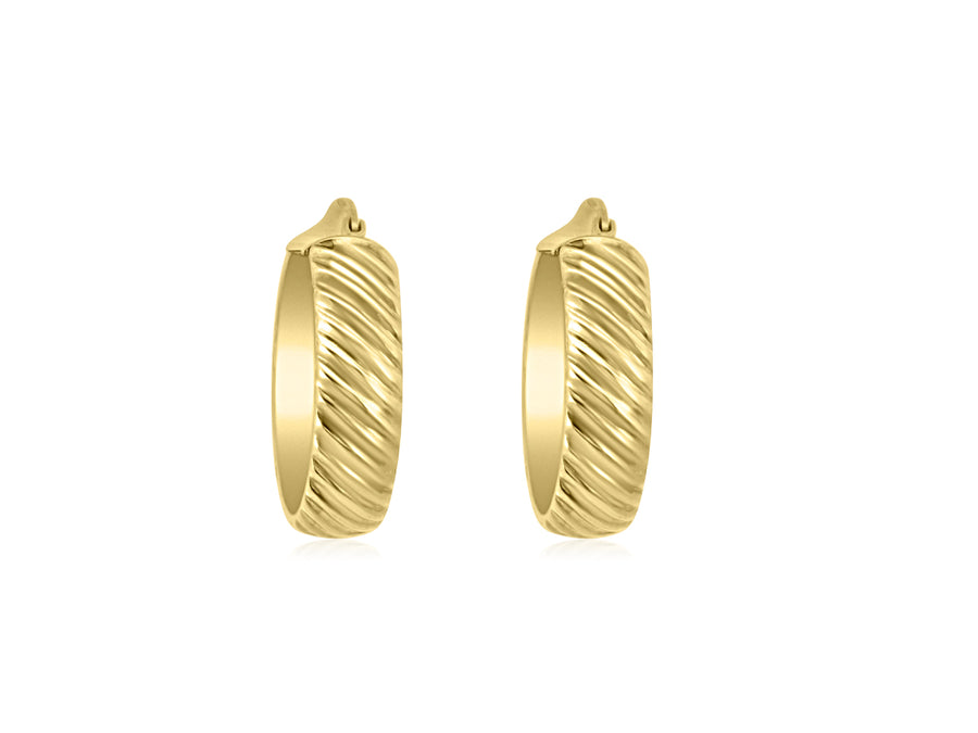 Wide Ribbed Gold Hoop Earrings