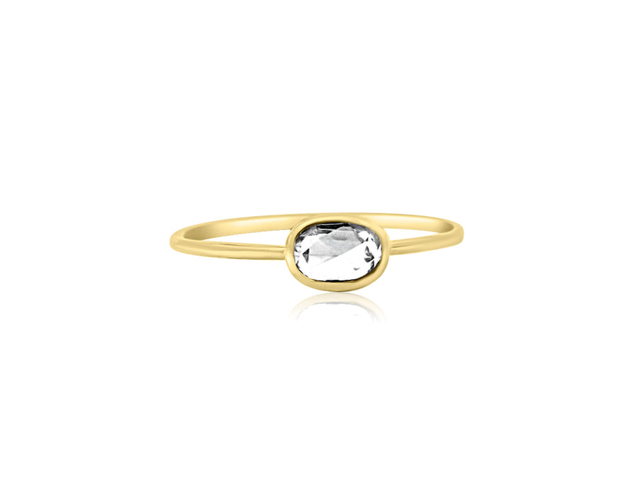 Rose Cut Oval Diamond Bezel Yellow Gold Ring