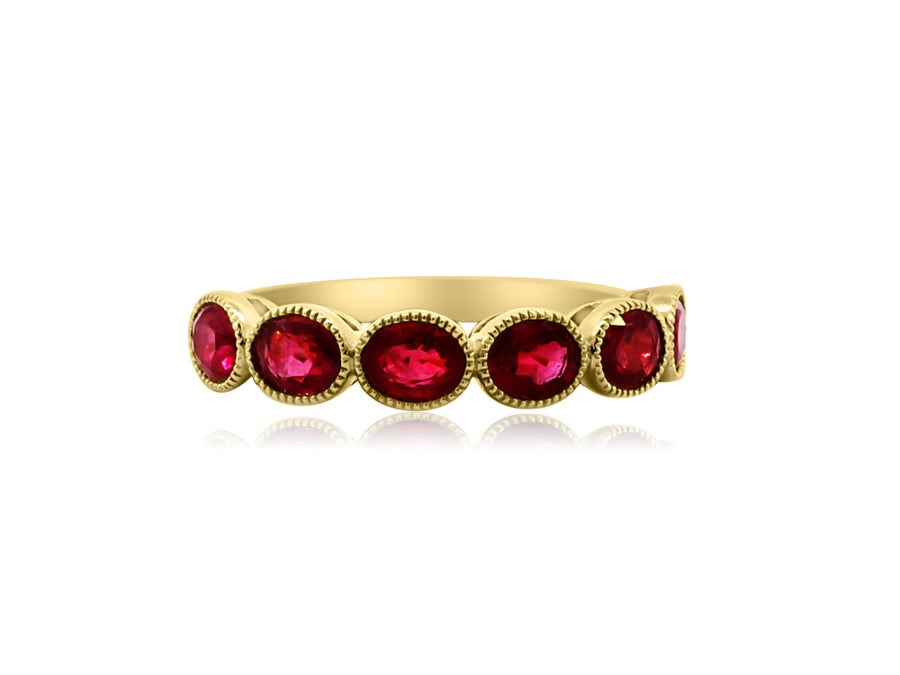 Oval Ruby Bezel Set Yellow Gold Ring