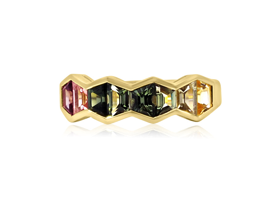 Fancy Light Multi Sapphire Yellow Gold Ring