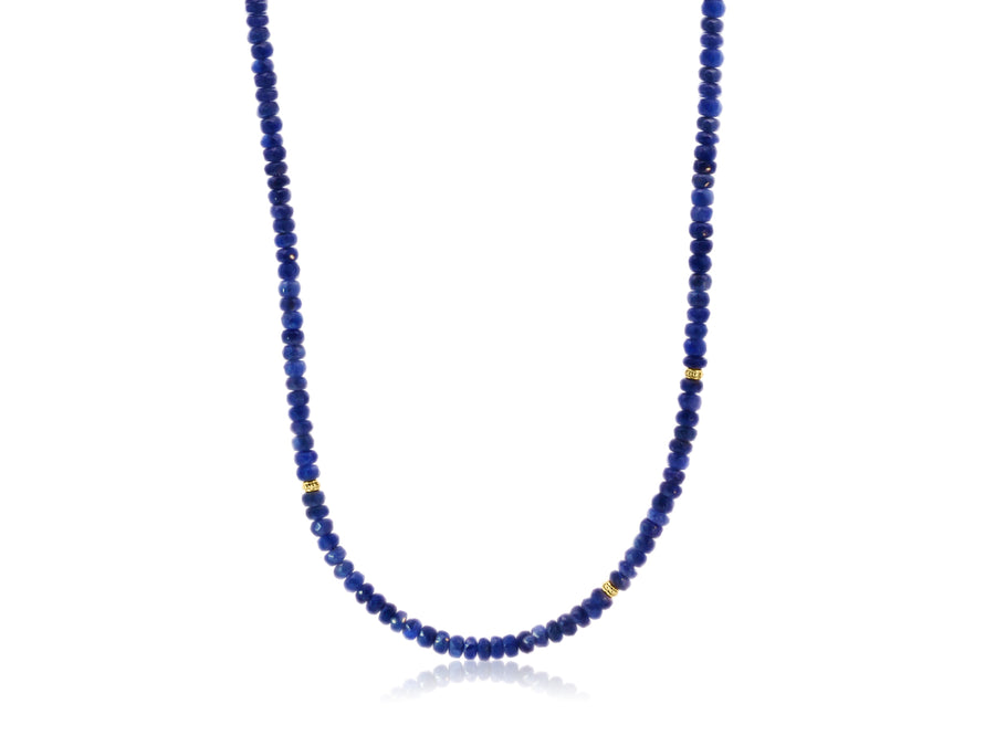 Blue Sapphire & Yellow Gold Bead Necklace