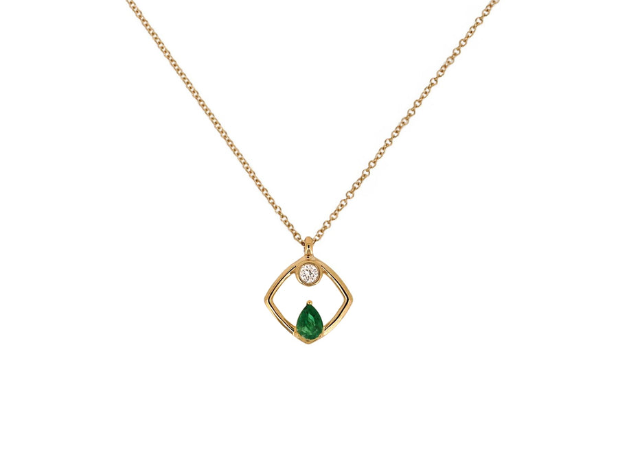 Diamond and Emerald Yellow Gold Pendant