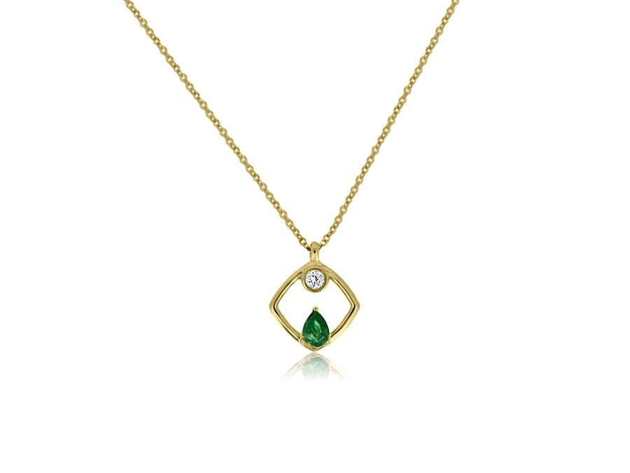 Diamond and Emerald Yellow Gold Pendant