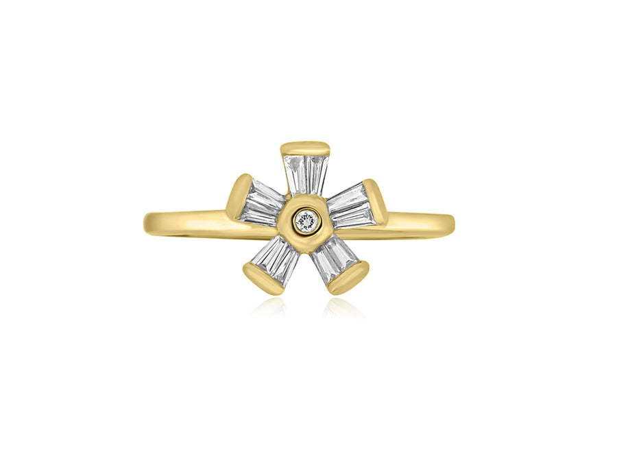 Five Petal Diamond Yellow Gold Ring