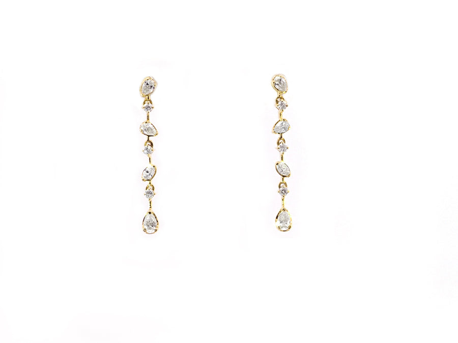 Mixed Shape Diamond Yellow Gold Earrings