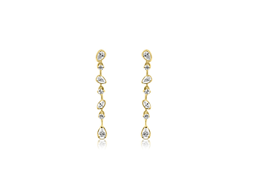 Mixed Shape Diamond Yellow Gold Earrings